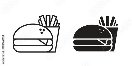 Burger Fries icon. Outline and flat icons collection. EPS10