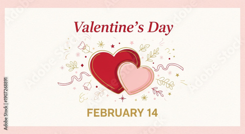 Valentine's Day February 14 Romantic Love Heart Vector Banner Poster Card Background