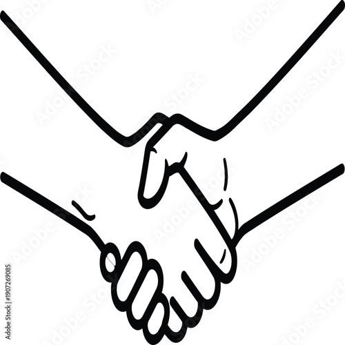 Two hands shaking in a firm and mutual agreement handshake illustration. Vector