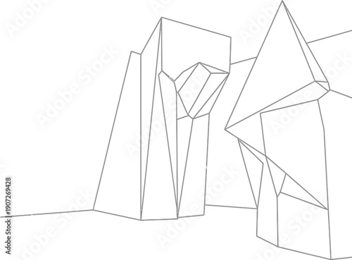 Abstract line drawing of modern architectural structures against a white background