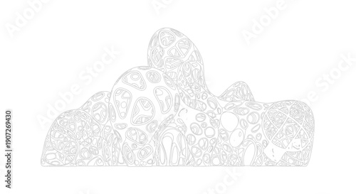 Intricate line art depicting a group of faces forming a larger abstract shape
