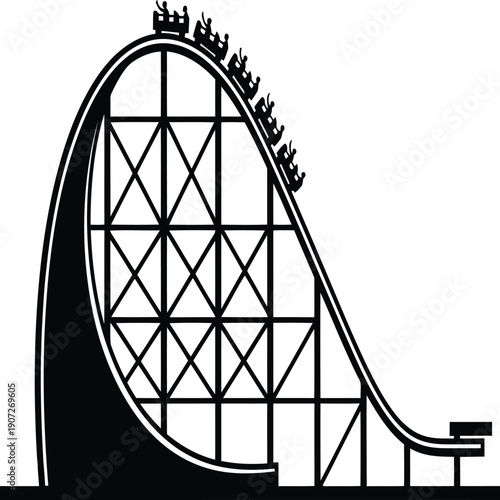 A vintage-style roller coaster on a sunny day with a clear sky background. Vector