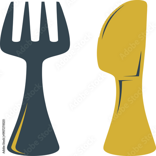 Illustration of a fork and a knife with contrasting colors and simple design Vector