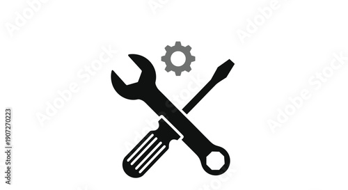 Tools icon featuring a wrench screwdriver and gear depicted in black