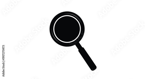 Black silhouette of a magnifying glass on a plain white background