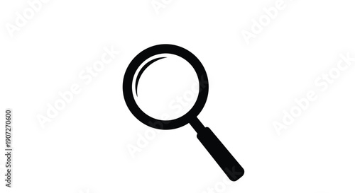Simple black and white illustration of a magnifying glass on a white background