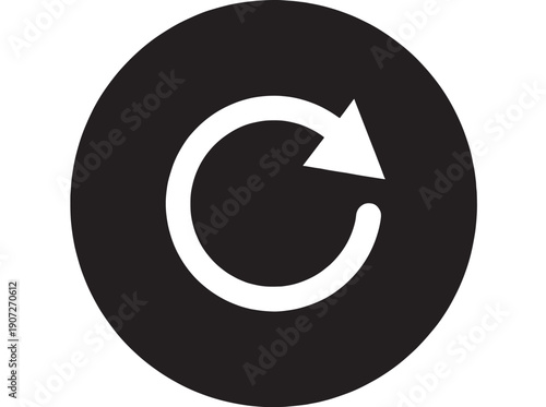 Arrow refresh icon with circular clockwise reload symbol in flat black and white, minimal UI button for update, sync, repeat, restart, and web app interface