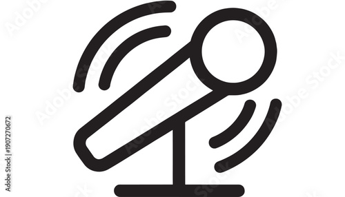 Microphone icon with sound wave lines in bold black outline, simple flat pictogram for audio recording, podcast, broadcasting, voice chat, and speaker symbol