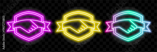 Neon Handshake Agreement Signs