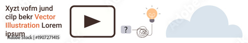 Problem solving, creativity, innovation, brainstorming, challenges, ideas. Visual elements include a play button, tangled wire with a question mark a light bulb and a cloud. Problem solving