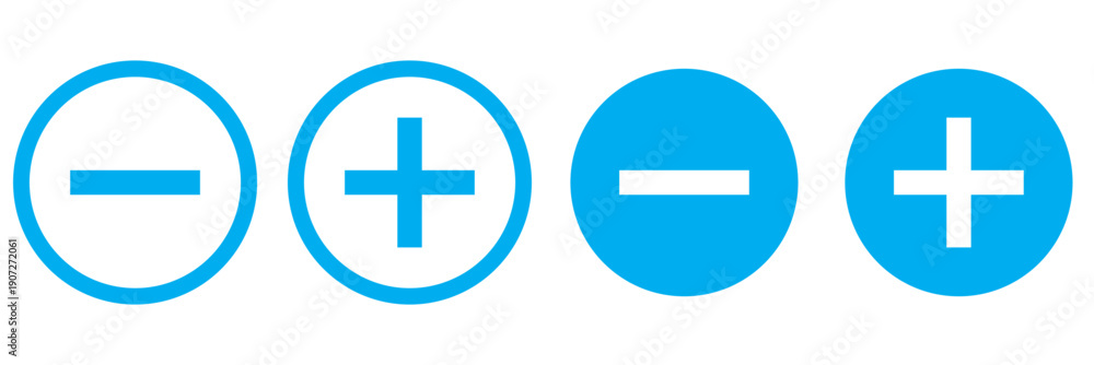 Obraz premium Plus and minus signs vector icons set. Vector illustration on transparent background.