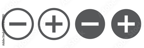 Plus and minus signs vector icons set. Vector illustration on transparent background.