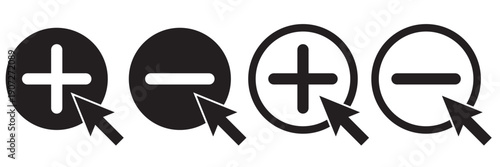 Plus and minus signs vector icons set. Vector illustration on transparent background.