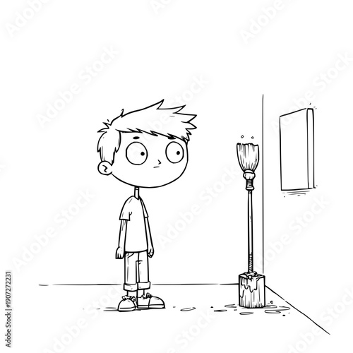 Boy standing next to street lamp in room