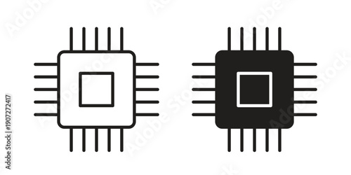 Computer chip icon. Outline and flat icons collection. EPS10