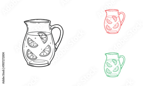 Lemonade Pitcher Line Illustration, Citrus Drink Jar and Refreshing Beverage Icon