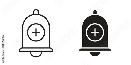 Cowbell circle plus icon. Outline and flat icons collection. EPS10