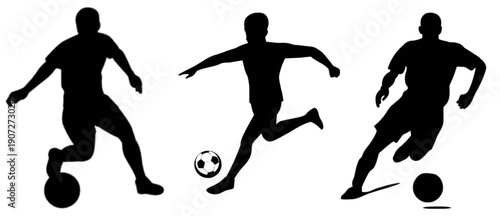 vector silhouettes of player playing football in different action