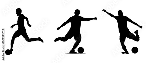 vector silhouettes of player playing football in different action