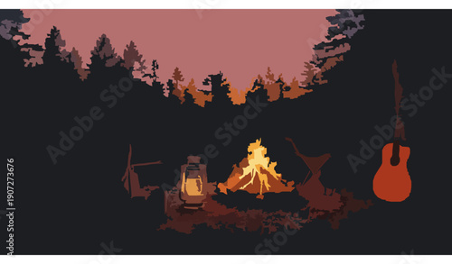 Summer camping gear flat vector illustration collection