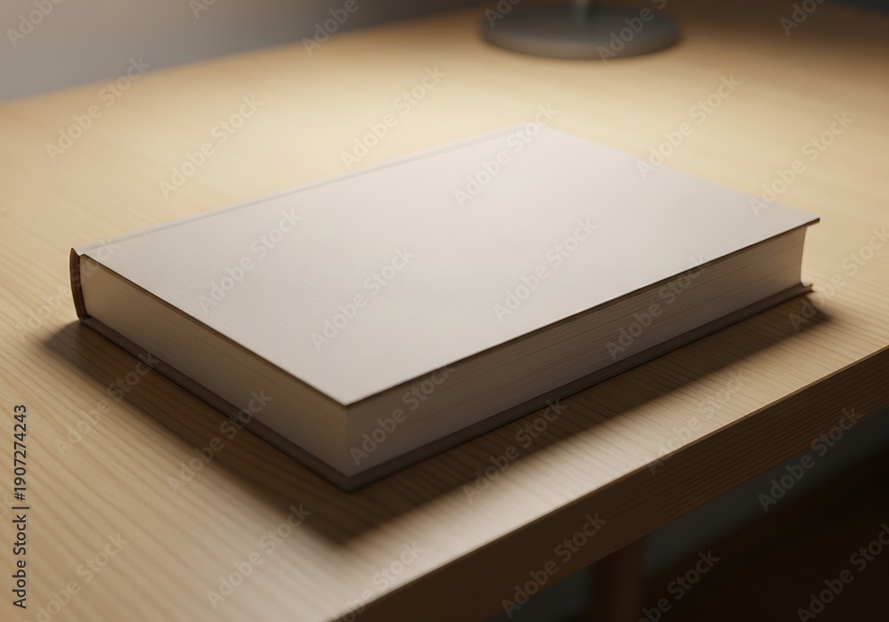 Fototapeta premium A single book lying on a wooden table with a blurred background