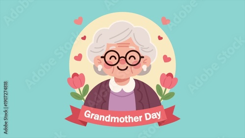Grandmother Day cartoon portrait, art video illustration.