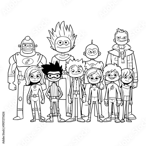 Incredibles Superhero Family Lineup Illustration