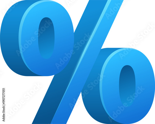 Percent 3d render sign. Sale logo. Blue discount symbol