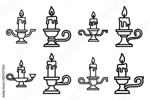 romantic candle holder black and white valentines day silhouette icons set