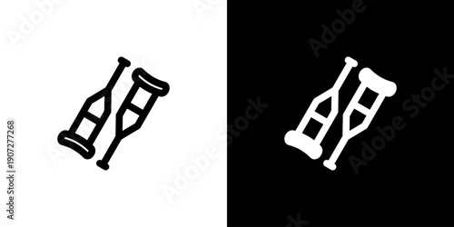 Crutches icon concept with flat Black White Background. Vector illustration.