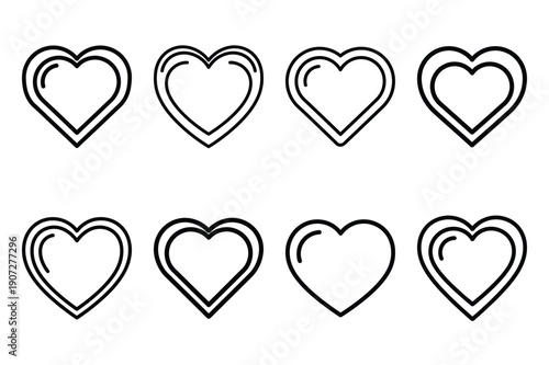 romantic heart destination black and white valentines day silhouette icons set