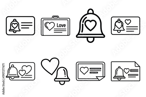 romantic love notification black and white valentines day silhouette icons set
