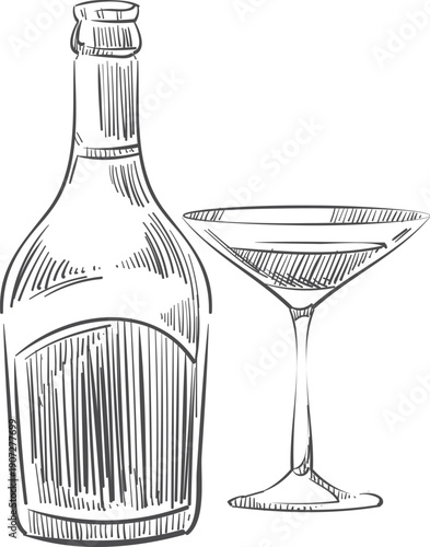 Martini drawing. Alcohol glass. Pub menu icon