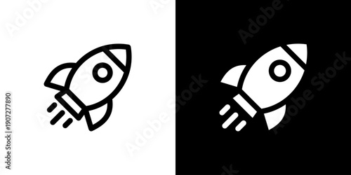 Rocket icon concept with flat Black White Background. Vector illustration.