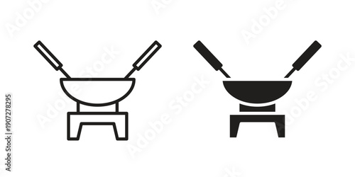 Fondue pot icon. Outline and flat icons collection. EPS10