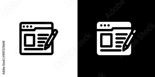 Blog icon concept with flat Black White Background. Vector illustration.