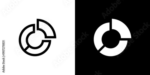 Pie Chart icon concept with flat Black White Background. Vector illustration.
