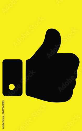 Black Thumbs Up Icon on Bright Yellow Background Isolated Graphic