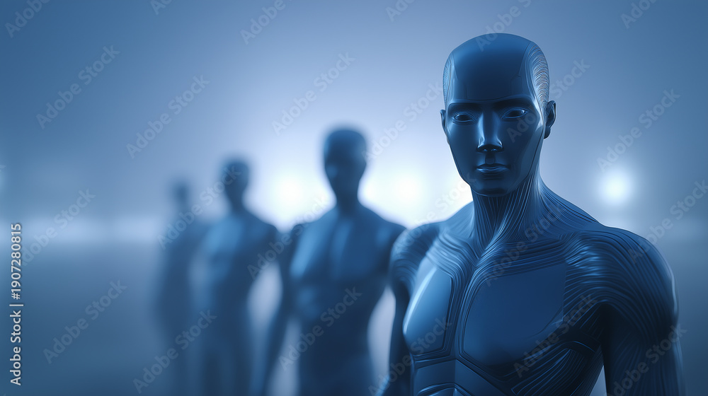 Fototapeta premium Humanoid alien with large dark eyes in a sci-fi setting symbolizing extraterrestrial intelligence and mystery. 