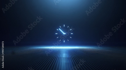 Glowing clock face on dark background with neon lines