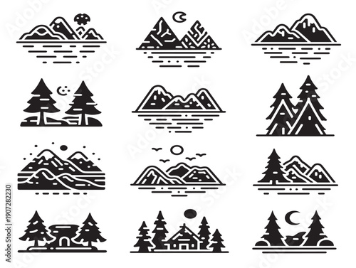 Nature landscape silhouette for environmental projects and scenic wall art