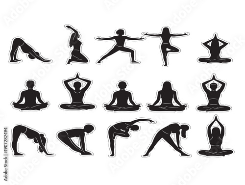 Yoga pose silhouette icon black on white background vector