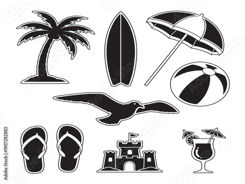 Beach summer silhouette with relaxing waves and a stunning sunset