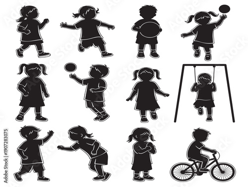 Children playing silhouette with joyful and energetic outdoor fun