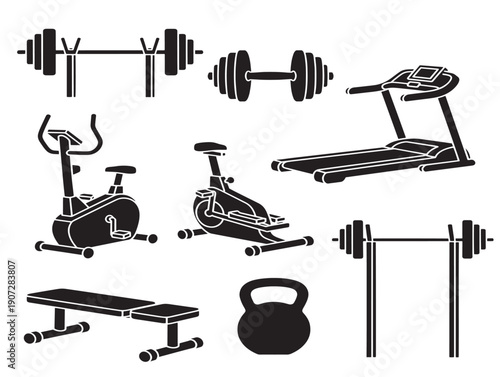 Fitness gym equipment silhouette with a modern and active fitness theme