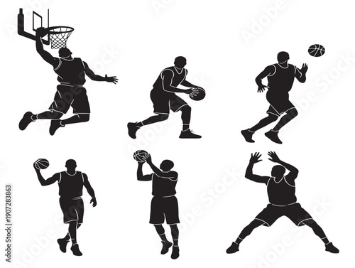 Basketball action silhouette with a stunning and athletic jump shot