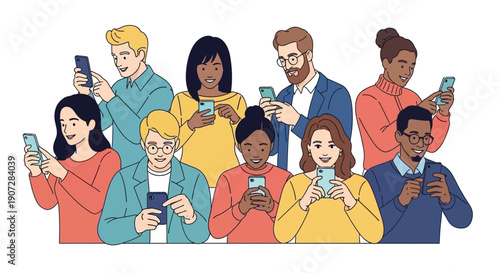 Wallpaper Mural Diverse group of people engrossed in their mobile phones and technology Torontodigital.ca