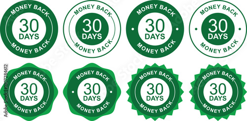 30 days money back badges with circular seals and warranty symbols