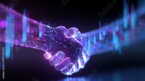 Digital handshake representing business partnership in modern technology