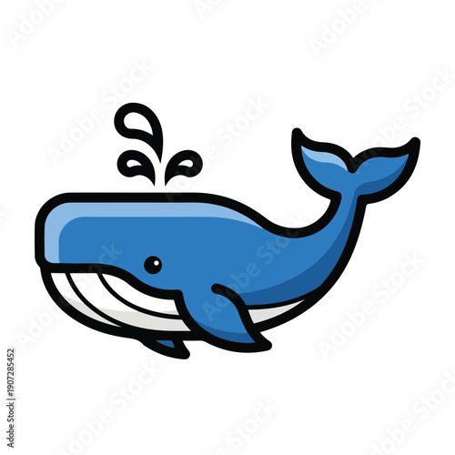 Cartoon whale illustration with water splash, vector graphic, ocean creature, marine life, sea mammal